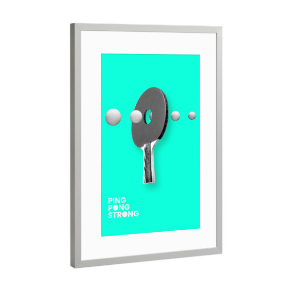 Poster mit Rahmen Silber "PING PONG STRONG" artboxONE - Abstrakt,Sport - Abstrakt,Tischtennis,Ping pong,Pop art,Funny,Sport,Table,Tennis,Abstract