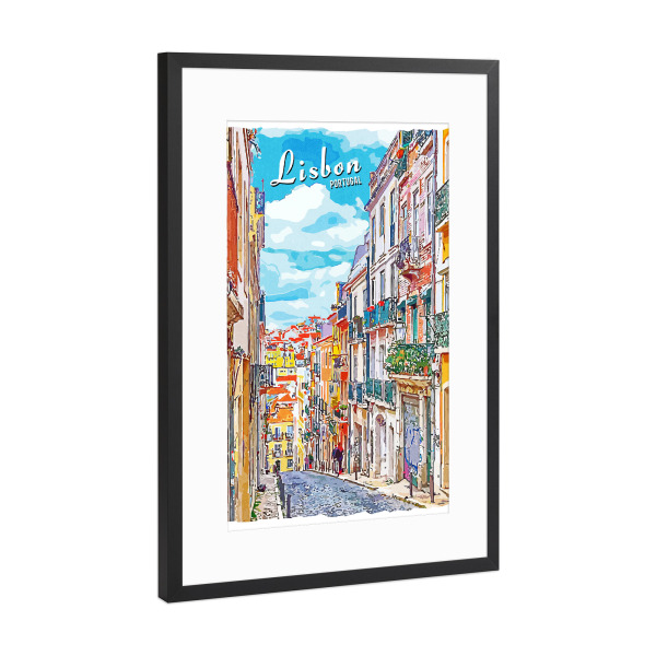 Poster mit Rahmen Schwarz (Metallic) "Lissabon Vintage" artboxONE - Städte,Architektur