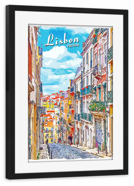 Poster mit Rahmen schwarz "Lissabon Vintage" artboxONE - Städte,Architektur