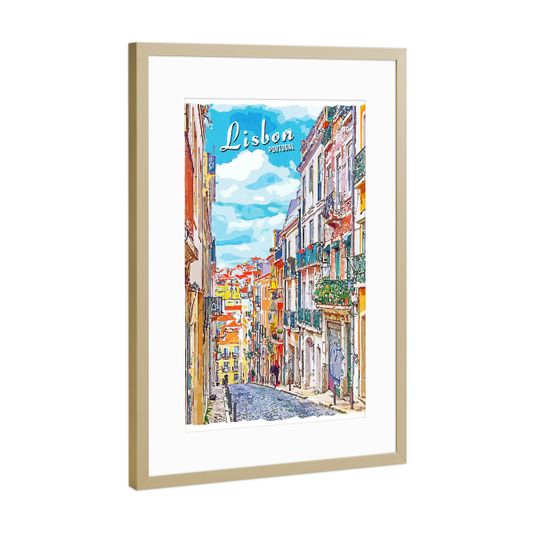 Poster mit Rahmen Gold "Lissabon Vintage" artboxONE - Städte,Architektur