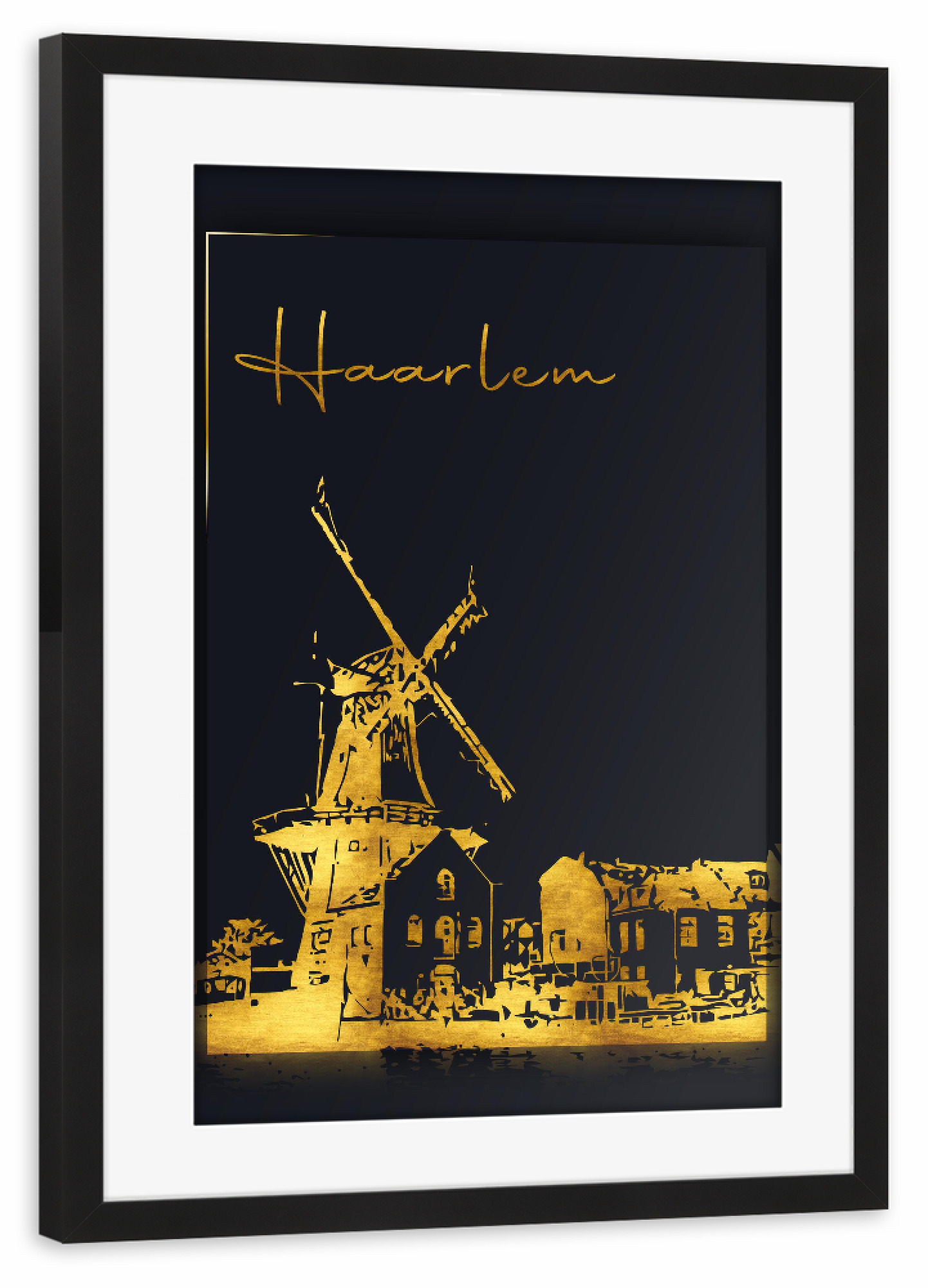 Poster mit Rahmen schwarz "Haarlem in Gold Windmühle" artboxONE - Städte,Architektur