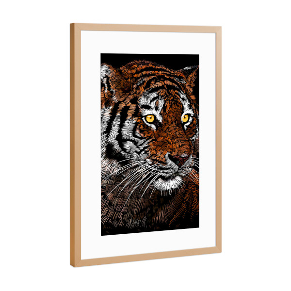 Poster mit Rahmen Kupfer "Realistic tiger" artboxONE - Tiere - Realistic,Tiger,Feline,Predator,Cat,Jungle,Tier,Animal,Katze,Portrait