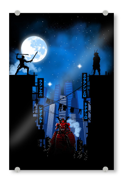 Acrylglasbild "Samurai City" artboxONE - Städte / Tokio - Samurai,Ninja,Tokyo,Japan,Moon,Night,Fight,Kampf,City,Stadt,Gebäude,Buildings,Comic,Mond
