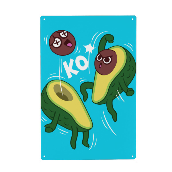 Holzbild "Avocado KO" artboxONE - Essen & Trinken,Comic - Avocado,Fruit,Ko,Kawaii,Cute,Lustig,Funny,Comic,Food,Essen,Kampf,Fight