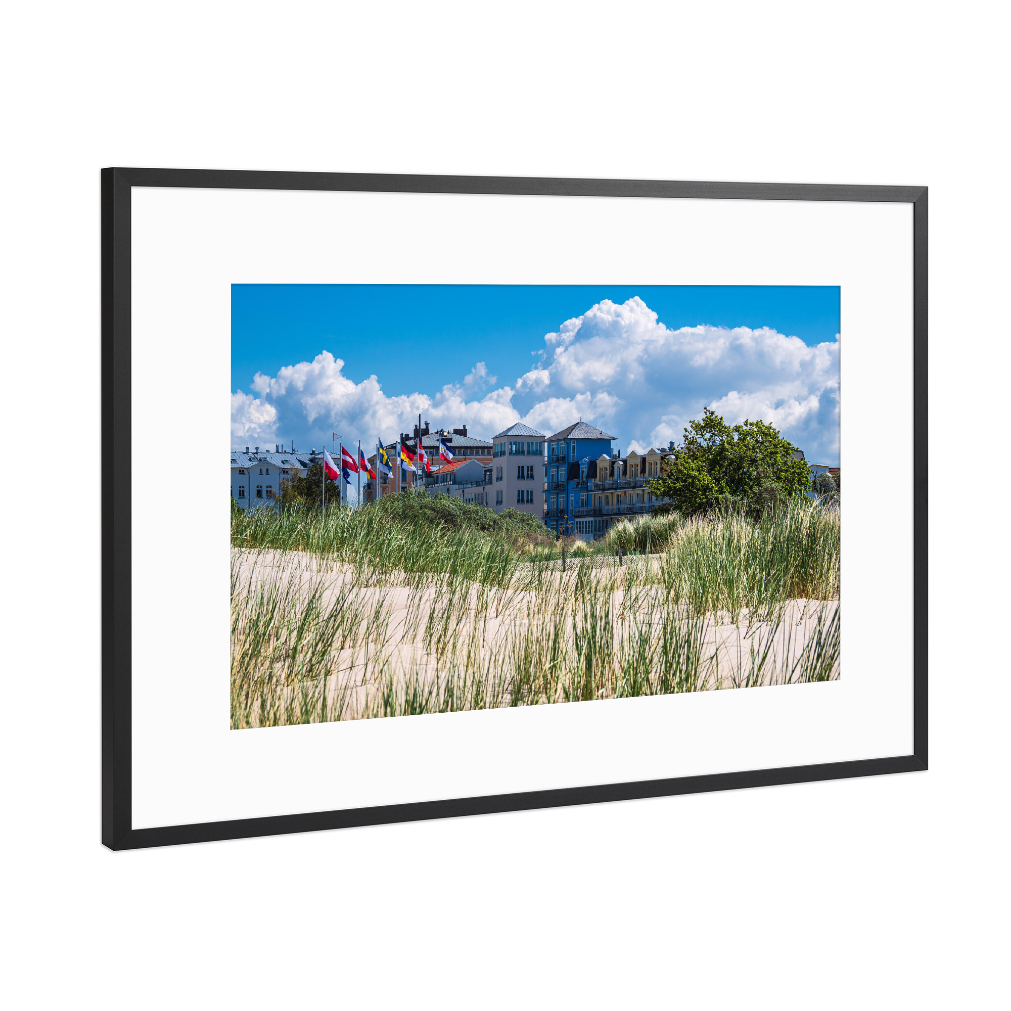 Poster mit Rahmen Schwarz (Metallic) "Gebäude mit Düne" artboxONE - Natur,Reise,Architektur