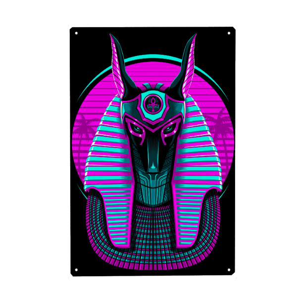 Metall Poster "Retro egyptian pharaoh" artboxONE - Comic,Menschen,Ultraviolet - Pharaoh,Egyptia,Retro,Vintage,Piramide,ägypten,Comic,Bunt,Colorful