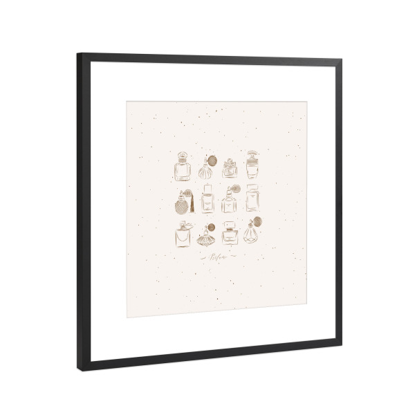 Poster mit Rahmen Schwarz (Metallic) "Perfume vintage bottles beige" artboxONE - Für Kinder,Fashion,Für Mama,Für Papa,Männer