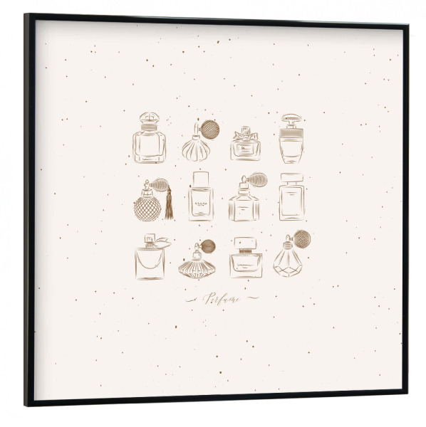 Poster mit schwarzem Rahmen 30x30 cm "Perfume vintage bottles beige" artboxONE - Für Kinder,Fashion,Für Mama,Für Papa,Männer