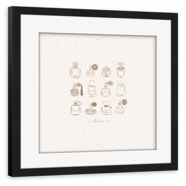 Poster mit Rahmen schwarz "Perfume vintage bottles beige" artboxONE - Für Kinder,Fashion,Für Mama,Für Papa,Männer