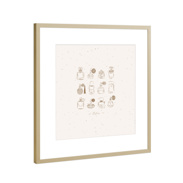 Poster mit Rahmen Gold "Perfume vintage bottles beige" artboxONE - Für Kinder,Fashion,Für Mama,Für Papa,Männer