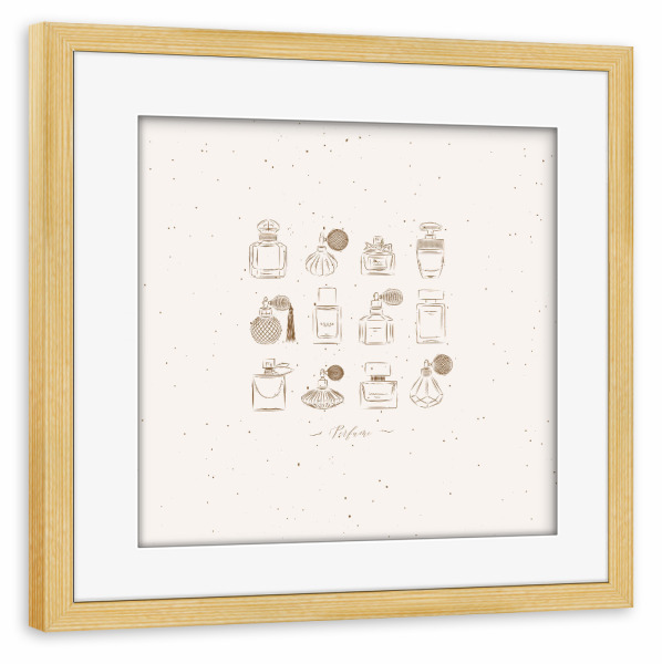 Poster mit Rahmen kiefer "Perfume vintage bottles beige" artboxONE - Für Kinder,Fashion,Für Mama,Für Papa,Männer