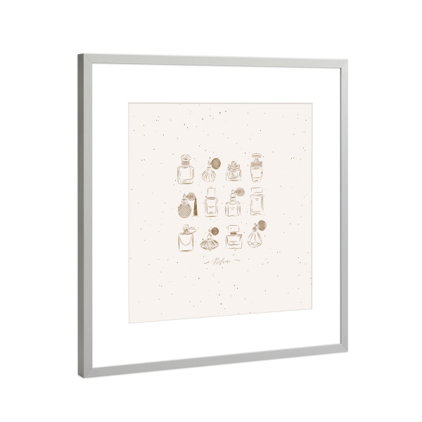 Poster mit Rahmen Silber "Perfume vintage bottles beige" artboxONE - Für Kinder,Fashion,Für Mama,Für Papa,Männer