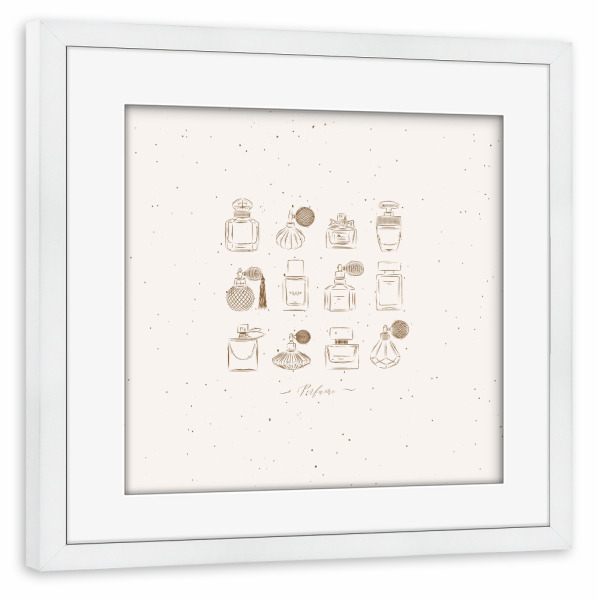 Poster mit Rahmen weiß "Perfume vintage bottles beige" artboxONE - Für Kinder,Fashion,Für Mama,Für Papa,Männer