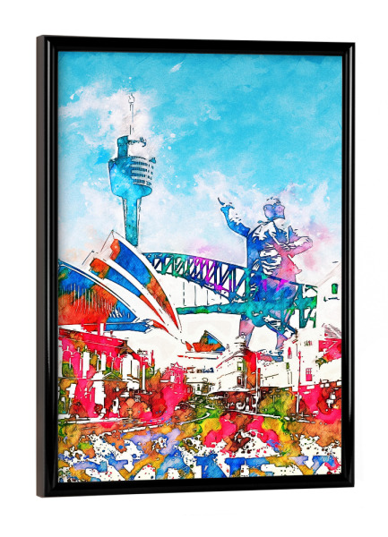 Poster mit schwarzem Rahmen "Sydney Collage in bunt" artboxONE - Städte,Architektur,Städte / Sydney