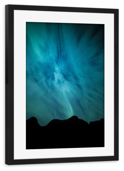 Poster mit Rahmen schwarz "Nordlichtsilhouette" artboxONE - Natur