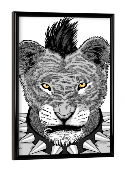 Poster mit schwarzem Rahmen "Lioness Punk" artboxONE - Tiere,Schwarzweiß