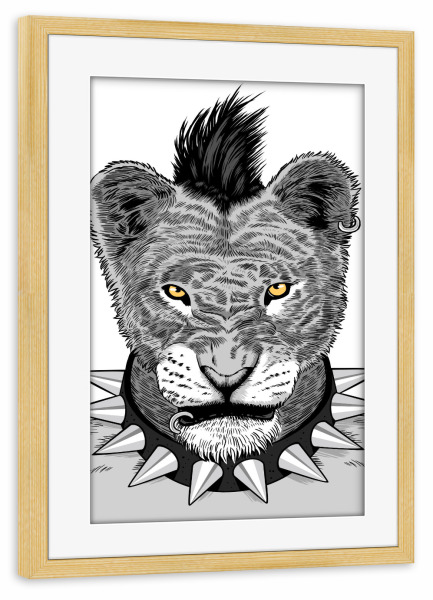 Poster mit Rahmen kiefer "Lioness Punk" artboxONE - Tiere,Schwarzweiß