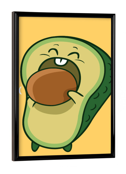 Poster mit schwarzem Rahmen "Avocado eating the bone" artboxONE - Essen & Trinken,Comic - Avocado,Bone,Fruit,Food,Eat,Essen,Lustig,Funny,Witzig,Comic