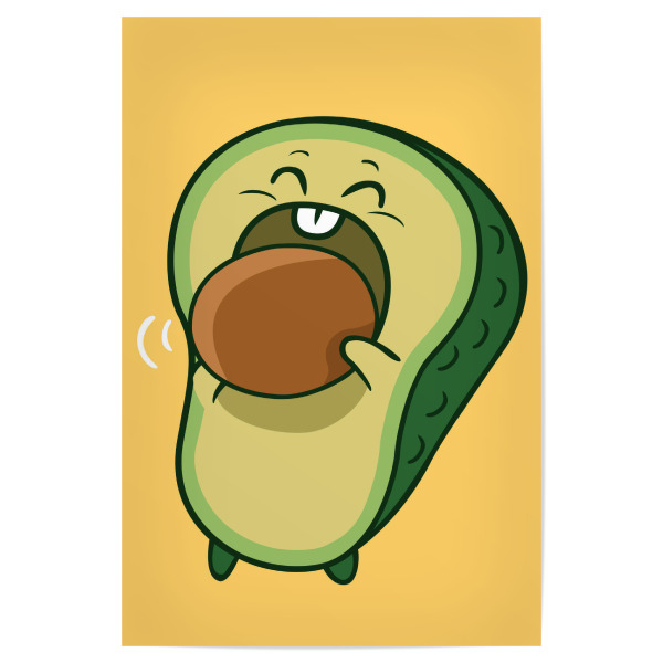 Poster 30x20 cm "Avocado eating the bone" artboxONE - Essen & Trinken,Comic - Avocado,Bone,Fruit,Food,Eat,Essen,Lustig,Funny,Witzig,Comic