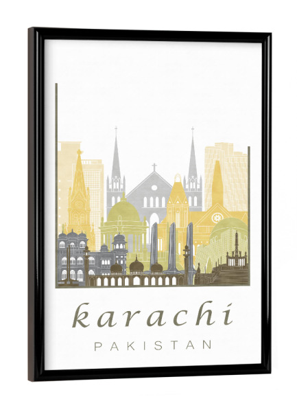 Poster mit schwarzem Rahmen "Karachi skyline desert" artboxONE - Städte,Reise,Architektur,Kartografie