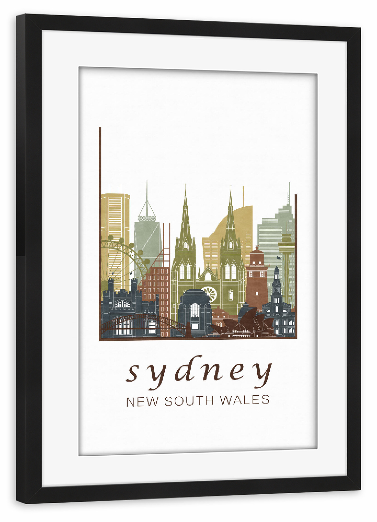 Poster mit Rahmen schwarz "Sydney skyline light brown" artboxONE - Städte,Reise,Architektur,Städte / Sydney,Kartografie