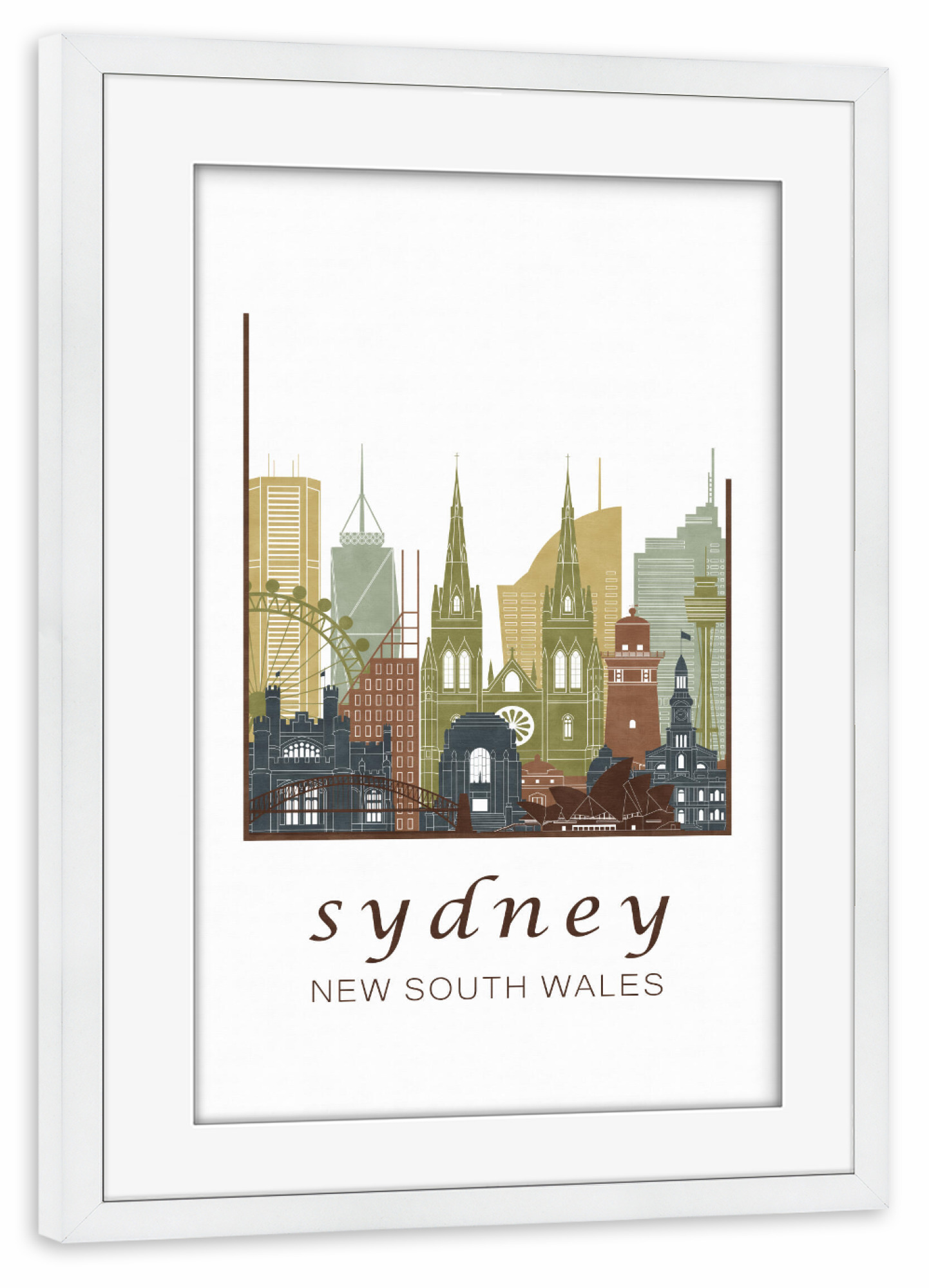 Poster mit Rahmen weiß "Sydney skyline light brown" artboxONE - Städte,Reise,Architektur,Städte / Sydney,Kartografie