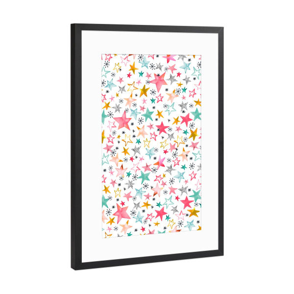 Poster mit Rahmen Schwarz (Metallic) "Space Stars Multicolored" artboxONE - Für Kinder,Festivals,Galaxy