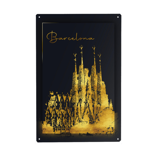 Metall Poster "Barcelona in Gold" artboxONE - Städte,Architektur,Städte / Barcelona