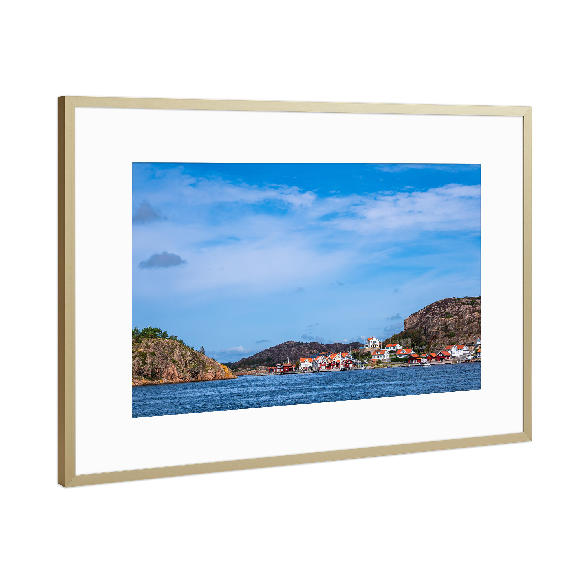 Poster mit Rahmen Gold "Häuser in Fjällbacka" artboxONE - Natur,Reise,Architektur,Reise / Strand und Meer,Reise / Länder
