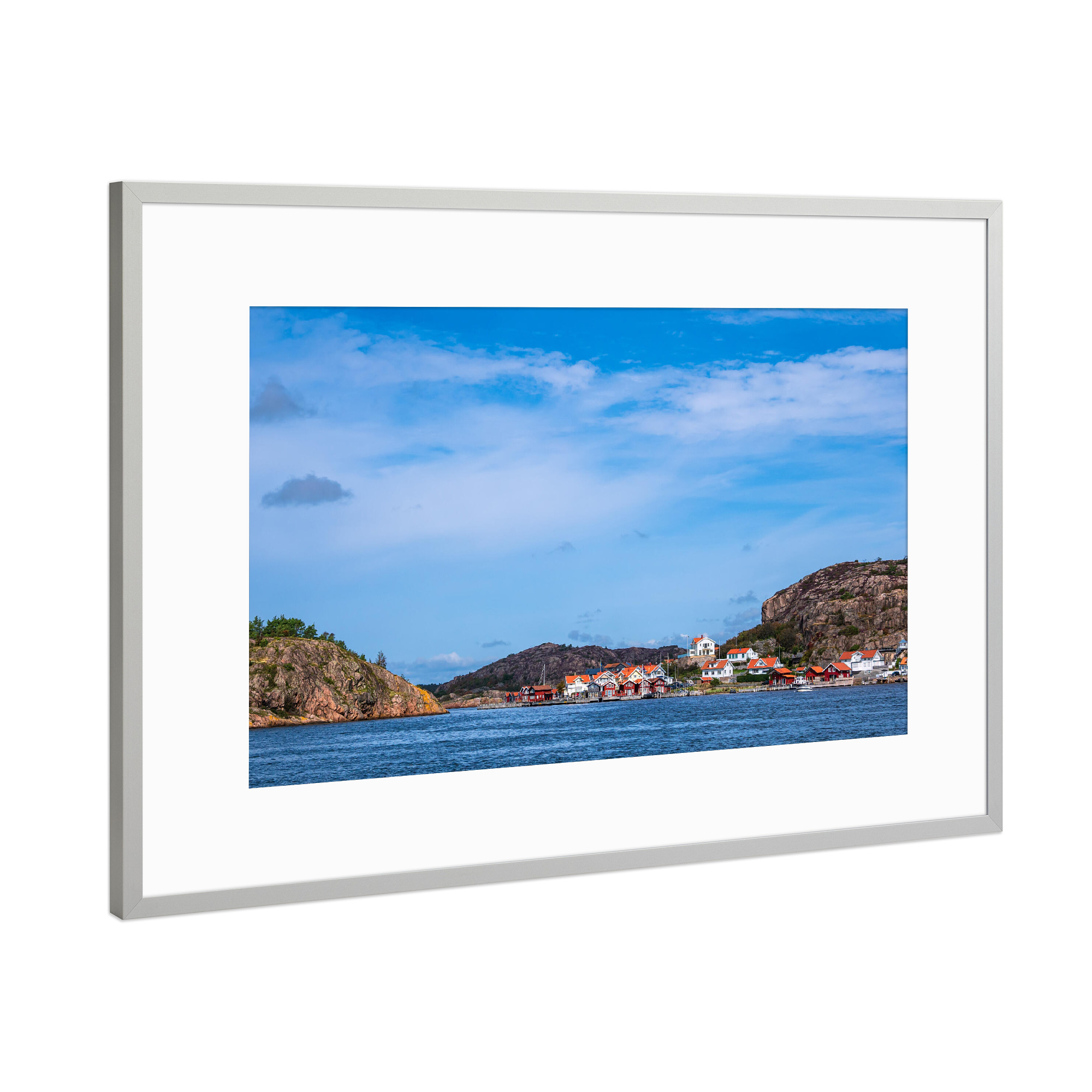 Poster mit Rahmen Silber "Häuser in Fjällbacka" artboxONE - Natur,Reise,Architektur,Reise / Strand und Meer,Reise / Länder