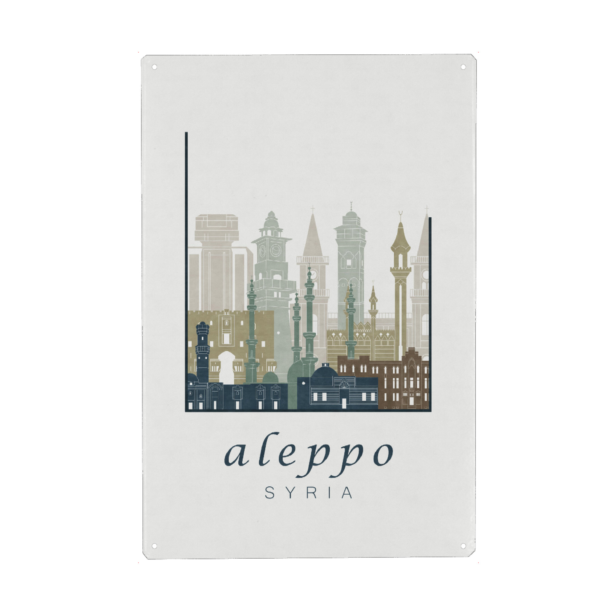 Holzbild "Aleppo skyline light blue" artboxONE - Städte,Reise,Architektur,Kartografie