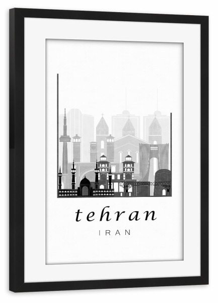 Poster mit Rahmen schwarz "Tehran skyline black & white" artboxONE - Städte,Reise,Architektur,Kartografie