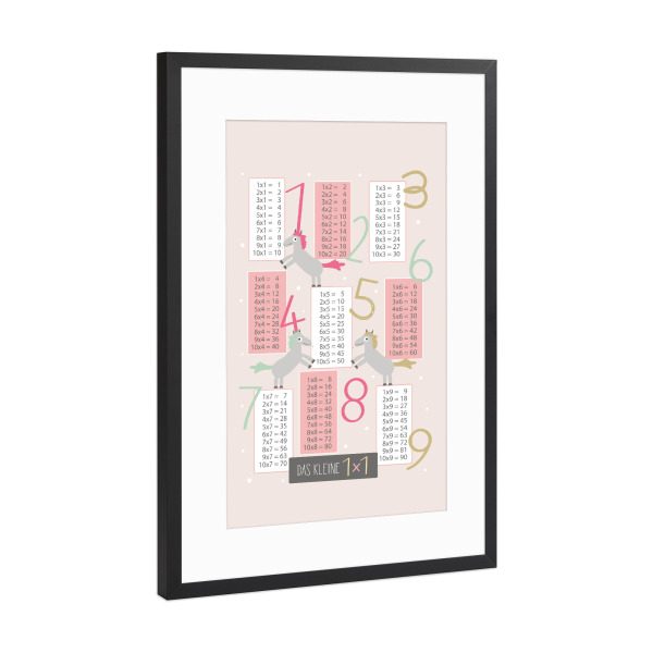 Poster mit Rahmen Schwarz (Metallic) "Pferde Einmaleins Lernposter 1x1" artboxONE - Für Kinder