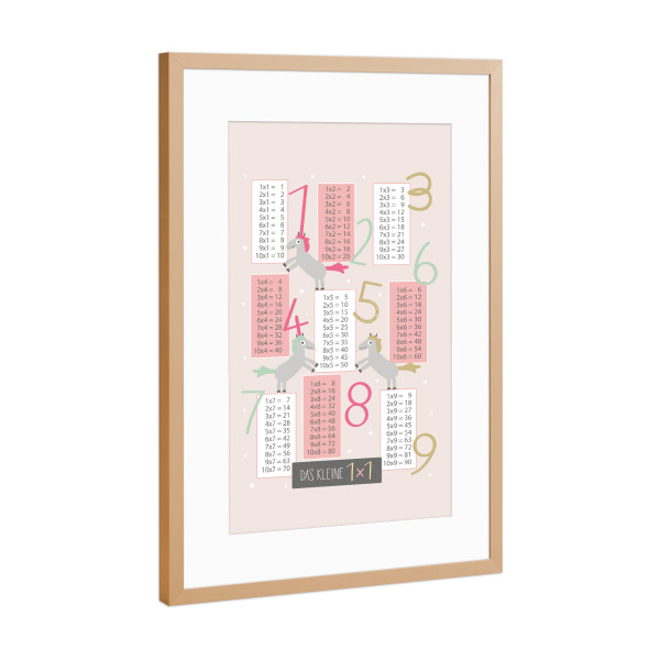 Poster mit Rahmen Kupfer "Pferde Einmaleins Lernposter 1x1" artboxONE - Für Kinder