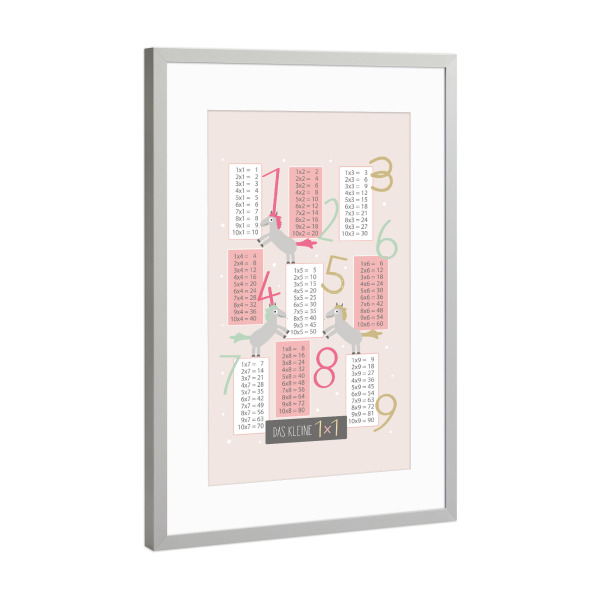 Poster mit Rahmen Silber "Pferde Einmaleins Lernposter 1x1" artboxONE - Für Kinder