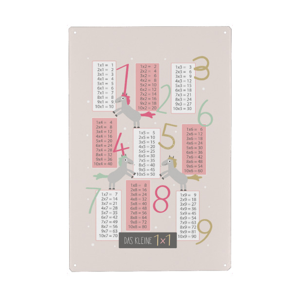 Metall Poster "Pferde Einmaleins Lernposter 1x1" artboxONE - Für Kinder