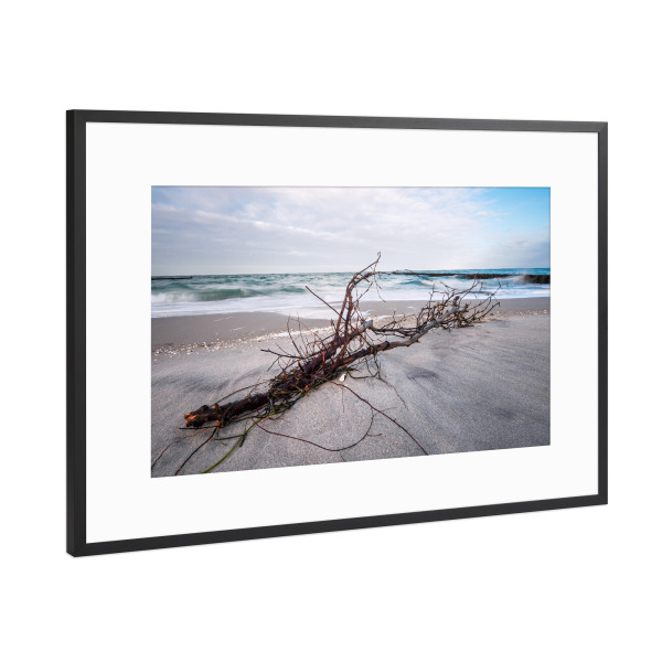 Poster mit Rahmen Schwarz (Metallic) "Treibholz am Strand" artboxONE - Natur,Reise,Reise / Strand und Meer