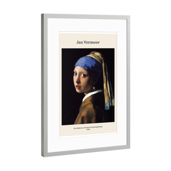Poster mit Rahmen Silber "Jan Vermeer - Mädchen" artboxONE - Menschen - Girl,Mädchen,Perlenohrringe,Jan,Vermeer,Kunst,Gemälde,Malerei,Woman,Frau