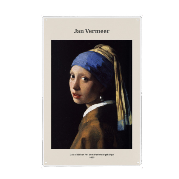Metall Poster "Jan Vermeer - Mädchen" artboxONE - Menschen - Girl,Mädchen,Perlenohrringe,Jan,Vermeer,Kunst,Gemälde,Malerei,Woman,Frau - Blechschild