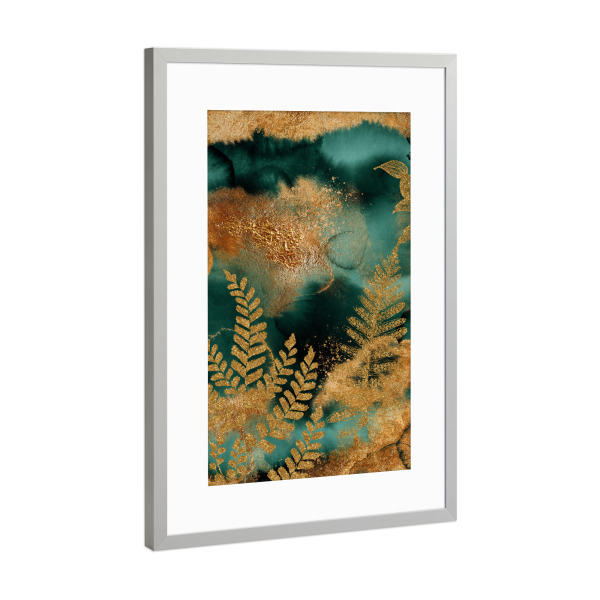 Poster mit Rahmen Silber "Green And Gold Jungle Marble" artboxONE - Natur,Floral,Abstrakt,Marmor