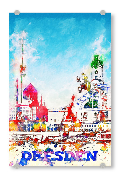 Acrylglasbild "Dresden als Collage in bunt" artboxONE - Städte,Architektur,Städte / Dresden