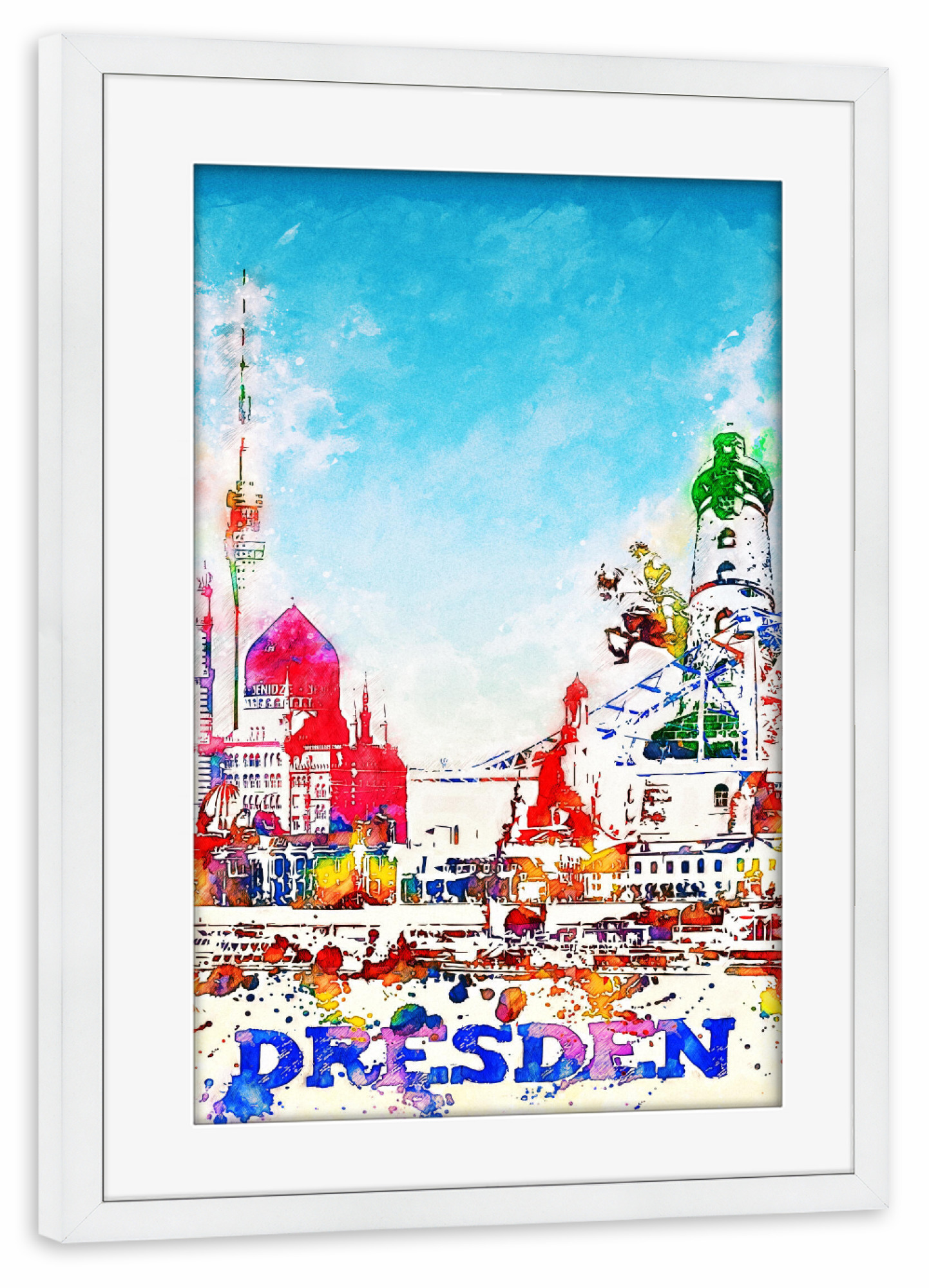 Poster mit Rahmen weiß "Dresden als Collage in bunt" artboxONE - Städte,Architektur,Städte / Dresden