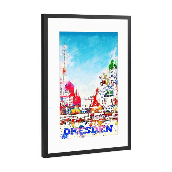 Poster mit Rahmen Schwarz (Metallic) "Dresden als Collage in bunt" artboxONE - Städte,Architektur,Städte / Dresden