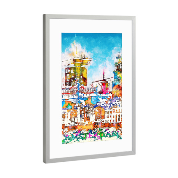 Poster mit Rahmen Silber "Amsterdam Collage bunt" artboxONE - Städte,Architektur,Städte / Amsterdam