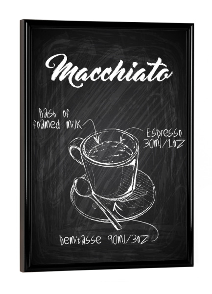 Poster mit schwarzem Rahmen "Macchiato coffee Zeichnung" artboxONE - Essen & Trinken,Schwarzweiß