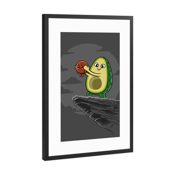 Poster mit Rahmen Schwarz (Metallic) "Avocado King" artboxONE - Essen & Trinken,Comic - Avocado,Fruit,Kawaii,Comic,Essen,Food,Witzig,Lustig,Lion,King