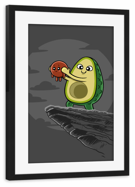 Poster mit Rahmen schwarz "Avocado King" artboxONE - Essen & Trinken,Comic - Avocado,Fruit,Kawaii,Comic,Essen,Food,Witzig,Lustig,Lion,King