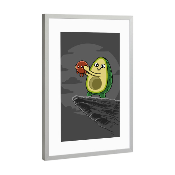 Poster mit Rahmen Silber "Avocado King" artboxONE - Essen & Trinken,Comic - Avocado,Fruit,Kawaii,Comic,Essen,Food,Witzig,Lustig,Lion,King