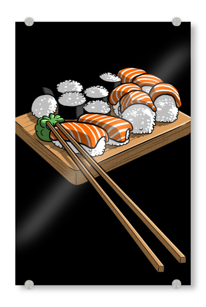 Acrylglasbild "Sushi" artboxONE - Essen & Trinken,Comic - Sushi,Rice,Ramen,Food,Japan,Essen,Stäbchen,Kitchen,Küche,Comic