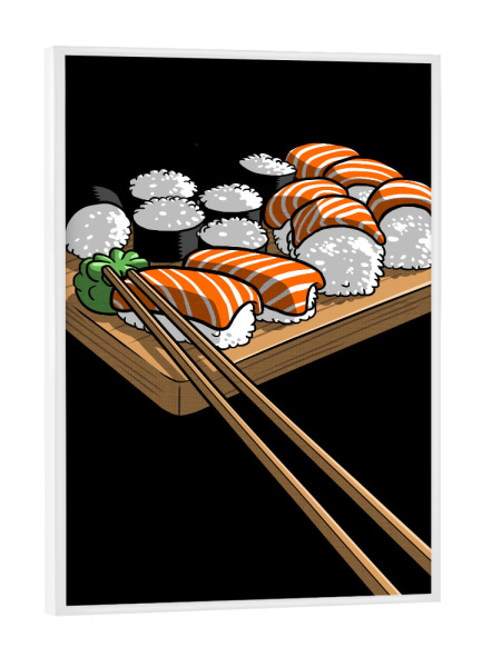 Poster mit weißem Rahmen "Sushi" artboxONE - Essen & Trinken,Comic - Sushi,Rice,Ramen,Food,Japan,Essen,Stäbchen,Kitchen,Küche,Comic